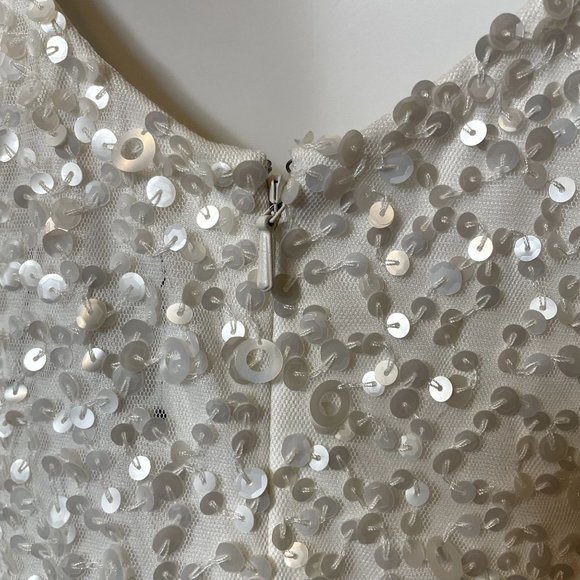 NWT Adrianna Papell White 3/4 Sleeve Scoop Back Sequin Gown Formal Maxi Size 8 - Picture 6 of 10